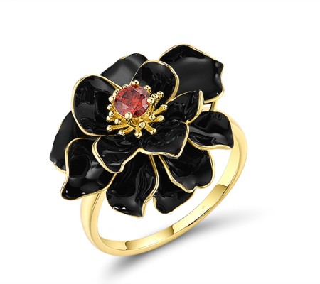 Sterling Silver w/ Yellow Plating Ring Enamel,Garnet Cubic Zirconia (R314402ENA3SY925) - US 10