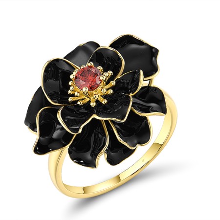 Sterling Silver w/ Yellow Plating Ring Enamel,Garnet Cubic Zirconia (R314402ENA3SY925) - US 10