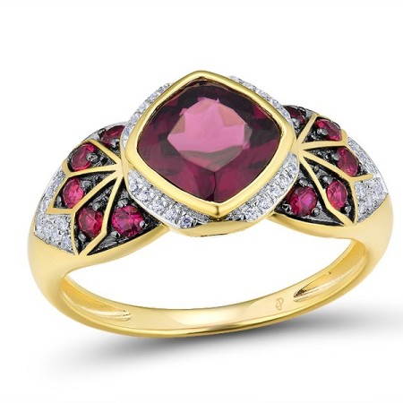 14KYWB Ring Diamond,Rhodolite Garnet,Ruby (R314448RHR14KYWB) - US 7