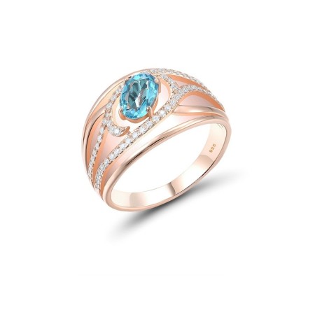 Sterling Silver w/ Rose Plating Ring Blue Glass,White Cubic Zirconia (R314534BLGZSR925) - US 6
