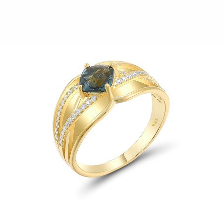 Sterling Silver w/ Yellow Plating Ring Blue Glass,White Cubic Zirconia (R314535BLGZSY925) - US 6