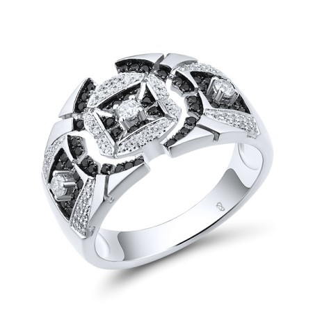 Sterling Silver w/ Black White Plating Ring Synthetic Black Spinel,White Cubic Zirconia (R314659BSNZSK925)