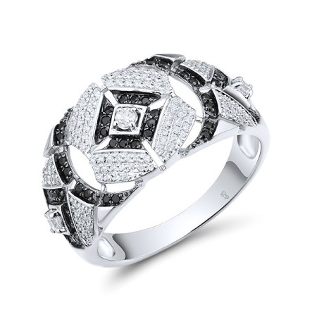 Sterling Silver w/ Black White Plating Ring Synthetic Black Spinel,White Cubic Zirconia (R314661BSNZSK925)