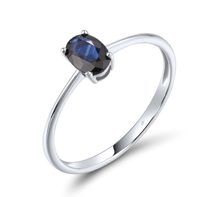 14K 585 White Ring with Genuine Blue Sapphire (R314696SAP14KW)
