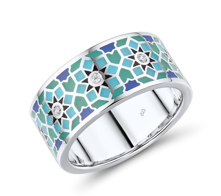 Sterling Silver Ring Enamel,White Cubic Zirconia (R314788ENA3SL925)