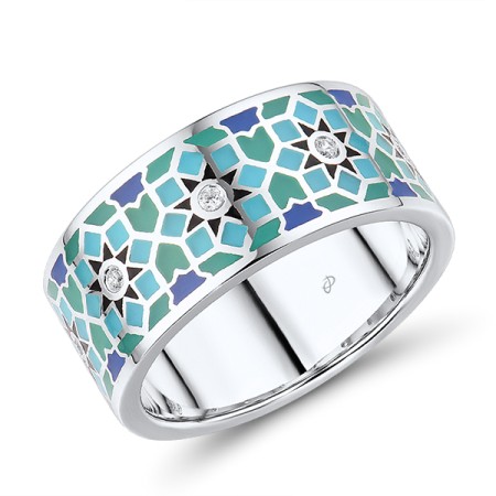 Sterling Silver Ring Enamel,White Cubic Zirconia (R314788ENA3SL925)