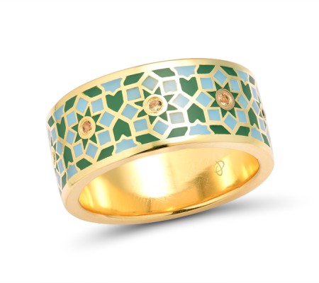 Sterling Silver w/ Yellow Plating Ring Enamel,Yellow Nano Cubic Zirconia (Ci (R314788ENASY925) - US 6