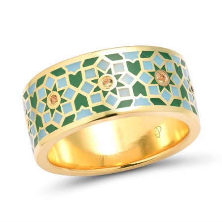 Sterling Silver w/ Yellow Plating Ring Enamel,Yellow Nano Cubic Zirconia (Ci (R314788ENASY925) - US 6