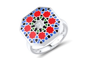 Sterling Silver Ring White Cubic Zirconia,Enamel (R314791AENA2SL925)