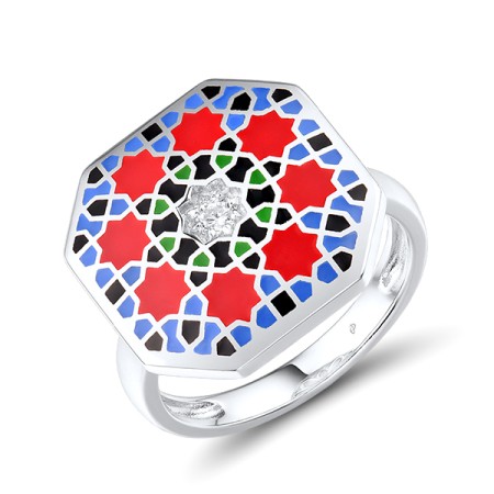 Sterling Silver Ring White Cubic Zirconia,Enamel (R314791AENA2SL925)