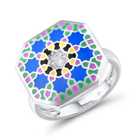 Sterling Silver Ring Enamel,White Cubic Zirconia (R314791AENA4SL925)