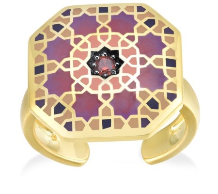 Sterling Silver w/ Yellow Black Plating Ring Enamel,Garnet Cubic Zirconia (R314791ENASC925) - US 5