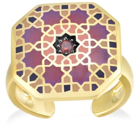 Sterling Silver w/ Yellow Black Plating Ring Enamel,Garnet Cubic Zirconia (R314791ENASC925) - US 5