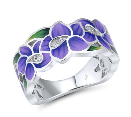 Sterling Silver Ring Enamel,White Cubic Zirconia (R314835ENASL925)