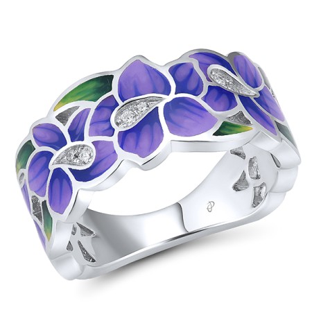 Sterling Silver Ring Enamel,White Cubic Zirconia (R314835ENASL925)