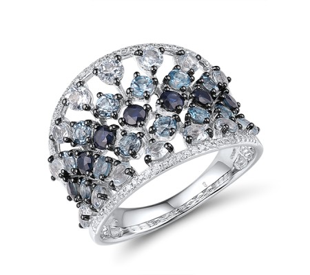 14KWB Ring Blue Sapphire,Blue Topaz (Sky Blue),Diamond,London Blue Topaz (R314911BLAP14KWB)