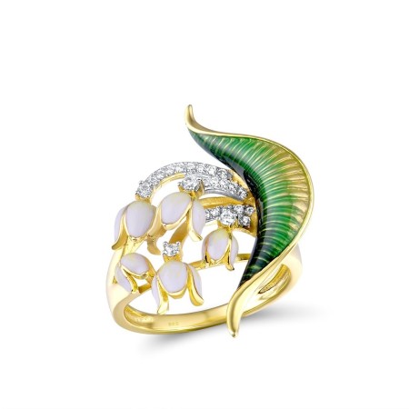 Sterling Silver w/ Ionic Yellow Plating Ring Enamel,White Cubic Zirconia (R314956ENASP925) - US 6