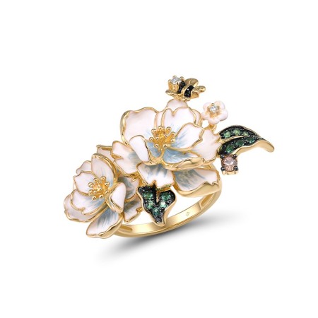 SL925 w/Yellow Black plating Ring Enamel,Green Spinel,Nano Brown Spinel,White Cubic Zirconia,Yellow Nano Crystal (R314959AENASC1925) - US 6