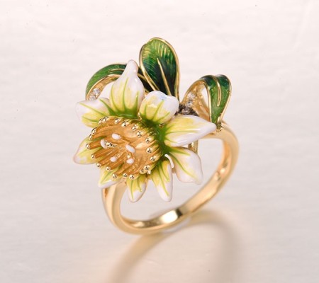 Sterling Silver w/ Yellow Black Plating Ring Chocolate CZ,Enamel,White Cubic Zirconia (R314965ENASC925) - US 6