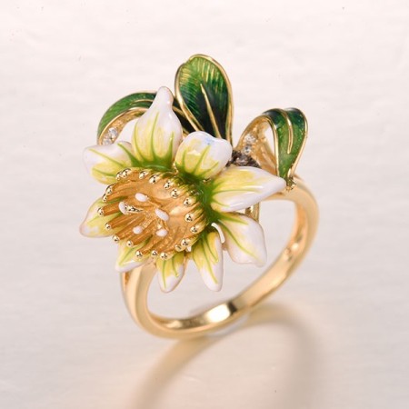 Sterling Silver w/ Yellow Black Plating Ring Chocolate CZ,Enamel,White Cubic Zirconia (R314965ENASC925) - US 6