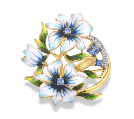 Sterling Silver w/ Yellow Black White Plating Ring Blue Spinel,Enamel,White Cubic Zirconia (R314970ENASZ925)