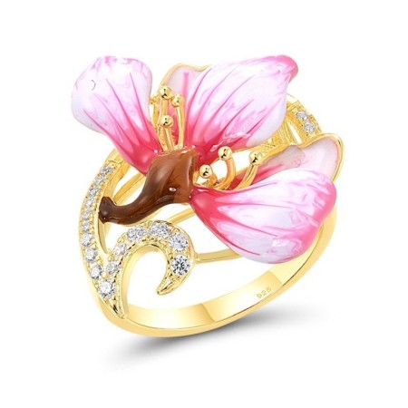 Sterling Silver w/ Yellow Plating Ring Enamel,White Cubic Zirconia (R314972ENASY925) - US 6