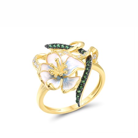Sterling Silver w/ Yellow Black Plating Ring Enamel,Green Spinel,White Cubic Zirconia (R314974ENASC925) - US 7