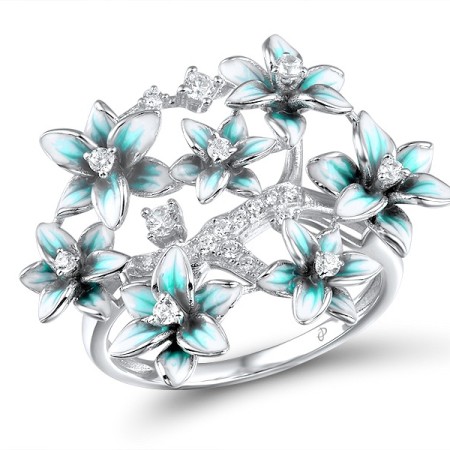 Sterling Silver Ring Enamel,White Cubic Zirconia (R314975ENASL925) - US 7