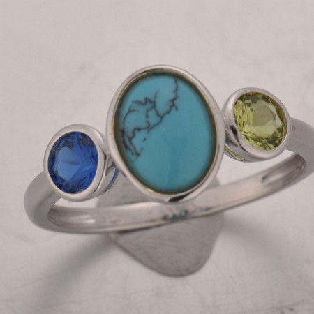 Sterling Silver Ring Blue Spinel,Created Blue Turquoise,Green Nano Cubic Zirconia (Per (R315040BGNCSL925)