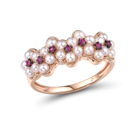 14KRB Ring Fresh Water White Pearl,Ruby (R315054FRY14KRB) - US 6