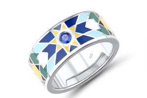 Sterling Silver Ring Enamel,Synthetic Blue Spinel (R315073ENASL925)
