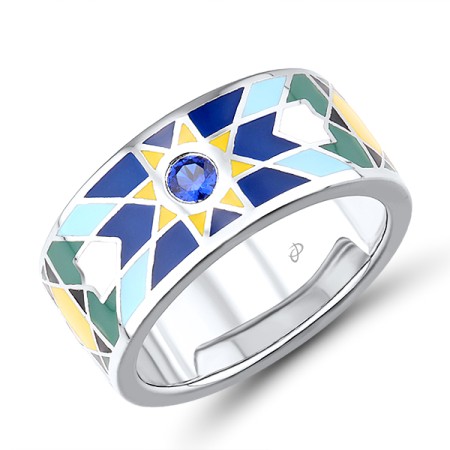 Sterling Silver Ring Enamel,Synthetic Blue Spinel (R315073ENASL925)