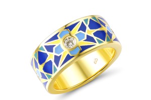 Sterling Silver w/ Yellow Plating Ring White Cubic Zirconia,Enamel (R315075ENASY925)
