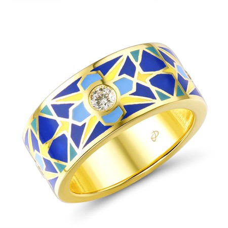 Sterling Silver w/ Yellow Plating Ring White Cubic Zirconia,Enamel (R315075ENASY925)