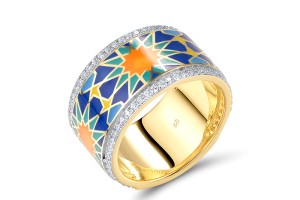 Sterling Silver w/ Ionic Yellow Plating Ring Enamel,White Cubic Zirconia (R315076ENASP925)