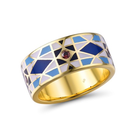 Sterling Silver w/ Yellow Plating Ring Enamel,Garnet Cubic Zirconia (R315078ENASY925) - US 6