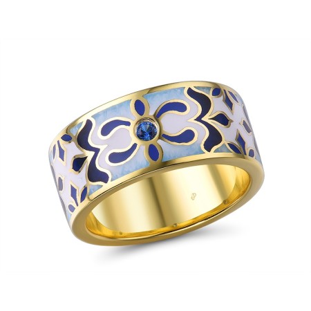 Sterling Silver w/ Yellow Plating Ring Blue Spinel,Enamel (R315079ENASY925) - US 6