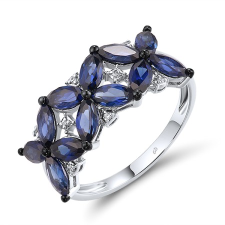 Sterling Silver w/ Black White Plating Ring Created Sapphire,White Cubic Zirconia (R315086CRSZSK925)