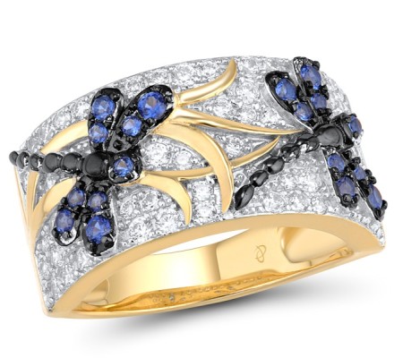 Sterling Silver w/ Yellow Black White Plating Ring Blue Nano Cubic Zirconia,Blue Spinel,White Cubic Zirconia (R315136BNBZSZ925) - US 6