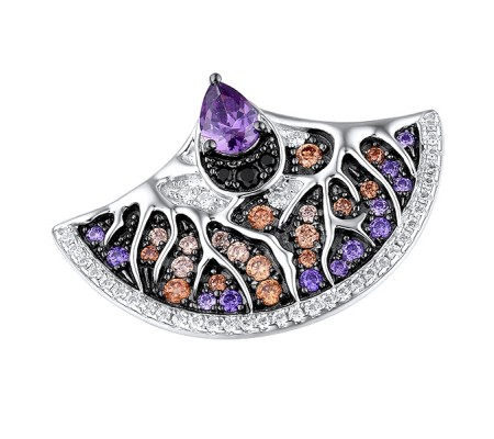 Sterling Silver w/ Black White Plating Ring Amethyst Cubic Zirconia,Black spinel,Champagne Cubic Zirconia,White Cubic Zirconia (R315137MULSK925) - US 6