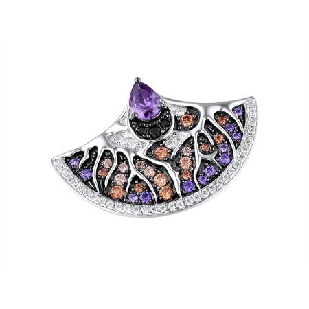 Sterling Silver w/ Black White Plating Ring Amethyst Cubic Zirconia,Black spinel,Champagne Cubic Zirconia,White Cubic Zirconia (R315137MULSK925) - US 6