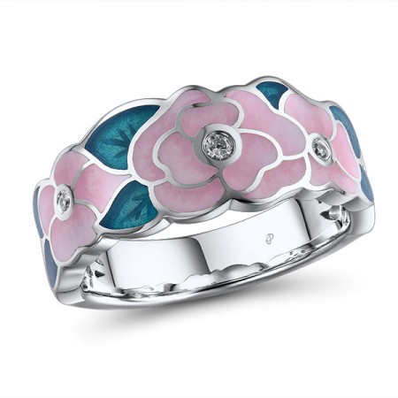 Sterling Silver Ring Enamel,White Cubic Zirconia (R315145ENASL925)