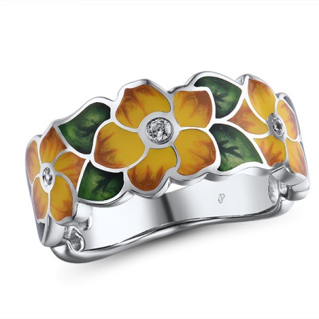 Sterling Silver Ring Enamel,White Cubic Zirconia (R315146ENASL925)