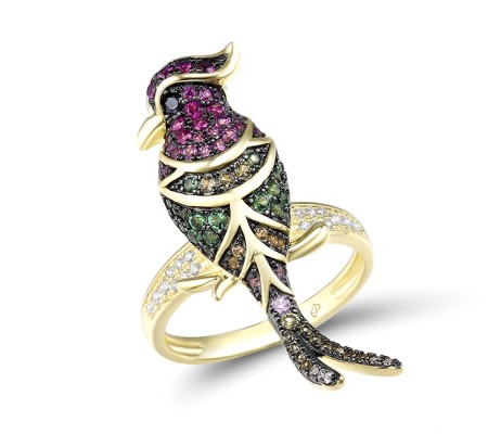 Sterling Silver w/ Yellow Black Plating Ring Black spinel,Created Pink Sapphire,Created Ruby,Green Nano Cubic Zirconia (Per,Green Spinel,White Cubic Zirconia,Yellow Nano Crystal (R315218MULSC925) - US 6