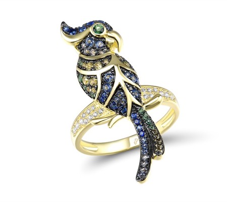 Sterling Silver w/ Yellow Black Plating Ring Blue Spinel,Green Nano Cubic Zirconia (Per,Green Spinel,White Cubic Zirconia (R315219MULSC925) - US 9