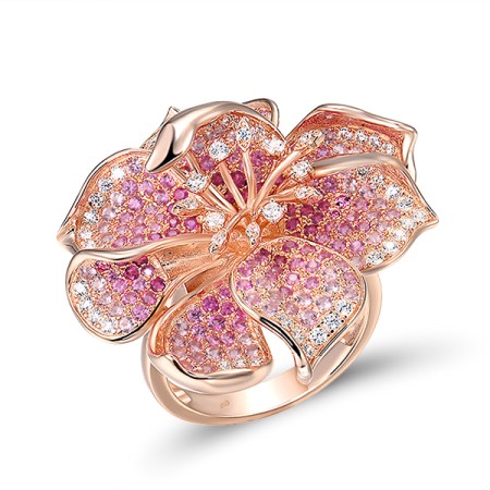 Sterling Silver w/ Rose Plating Ring Created Pink Sapphire,Created Ruby,White Cubic Zirconia (R315262CPRZ1SR925) - US 6