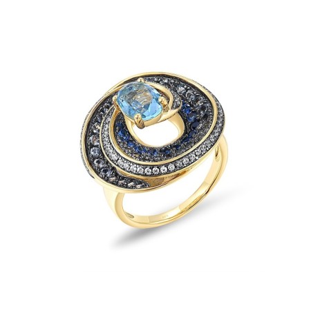 Sterling Silver w/ Yellow Black Plating Ring Blue Glass,Blue Spinel,White Cubic Zirconia (R315289BGNZSC925) - US 6