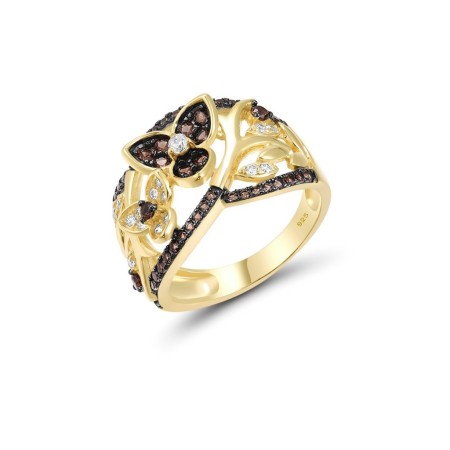Sterling Silver w/ Yellow Black Plating Ring Nano Brown Spinel,White Cubic Zirconia (R315299NBZSC925) - US 6