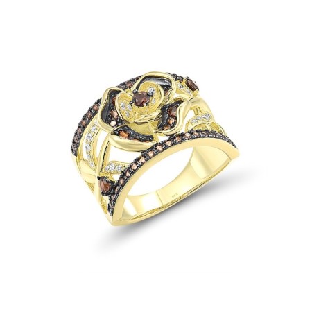 Sterling Silver w/ Yellow Black Plating Ring Nano Brown Spinel,White Cubic Zirconia (R315300NBZSC925) - US 6