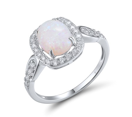 Sterling Silver Ring Created Opal,White Cubic Zirconia (R315408COZSL925) - US 6